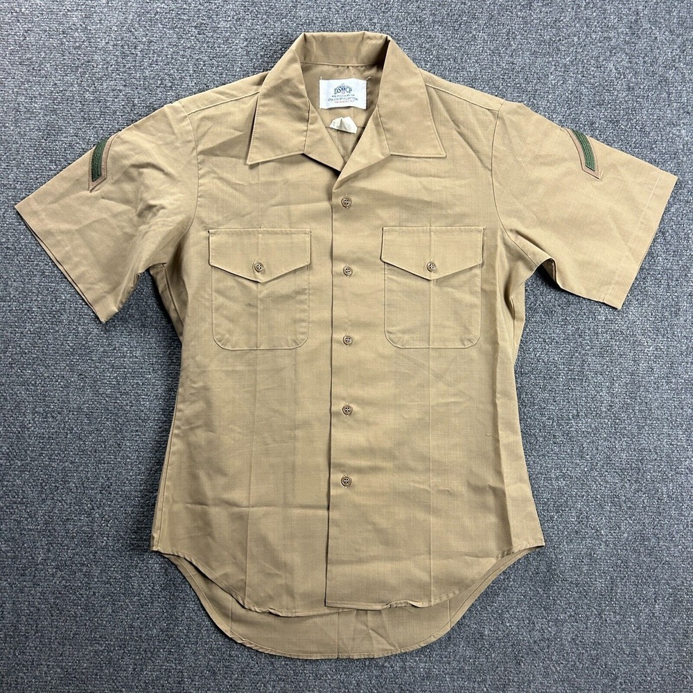 DSCP Shirt‎ Mens 15.5 Beige Button Up Uniform Short Sleeve Double Pockets